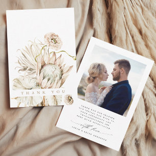 Carte De Remerciements Wild Boho Protea Pampas Grass Floral Mariage Photo