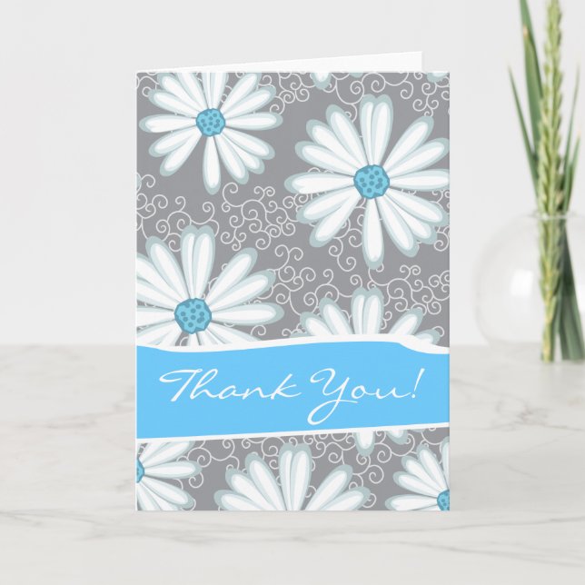 Carte De Remerciements Wild Flowers Print Turquoise Silver Floral Pattern (Devant)