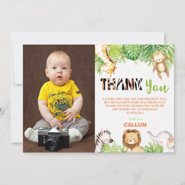 Carte De Remerciements Wild One 1er anniversaire Jungle Animals Boy Photo (Devant)