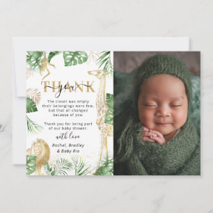 Carte De Remerciements Wild One Jungle Safari Baby shower de verdure Phot