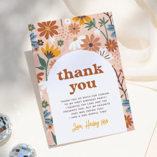 Carte De Remerciements Wild One Retro Boho Fleur sauvage 1er anniversaire