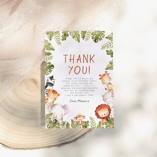 Carte De Remerciements Wild One Safari Animaux Garçon fête d'anniversaire (Créateur téléchargé)