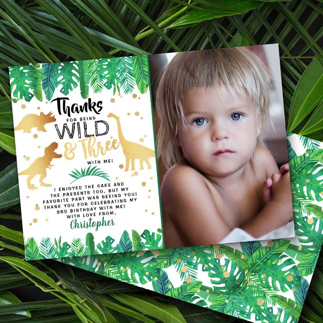 Carte De Remerciements Wild & Three Dinosaur Boys Troisième Anniversaire  (Créateur téléchargé)