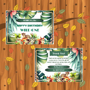Carte De Remerciements Wild Un Anniversaire Jungle Safari Tropical Green