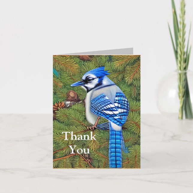Carte De Remerciements Wilderness À feuillage persistant Blue Jay (Devant)