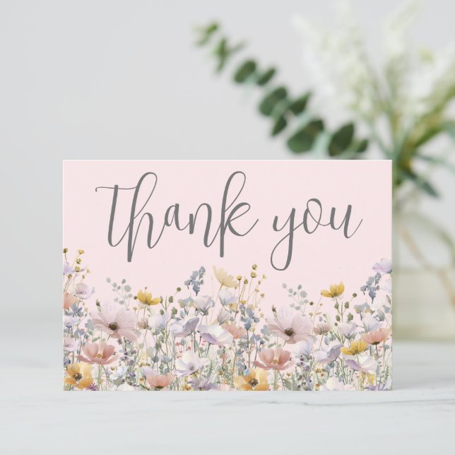 Carte De Remerciements Wildflower Blush Pink (Debout devant)