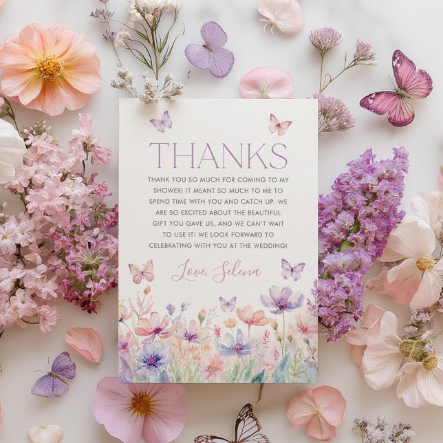 Carte De Remerciements Wildflower Butterfly Bridal Shower Thank You Card (He gives her butterflies! Wildflower butterfly Thank you card in pastel colours)