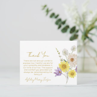 Carte De Remerciements Wildflower Funeral Thank You Card Bereavement 