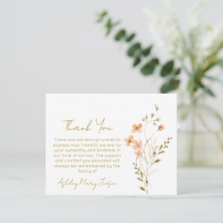 Carte De Remerciements Wildflower Funeral Thank You Card Bereavement 