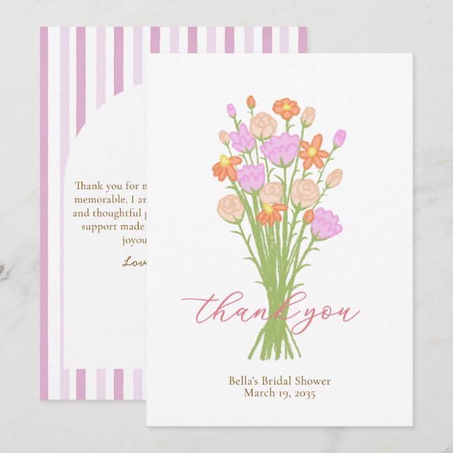 Carte De Remerciements Wildflower Pastel Bridal Shower Custom Thank You  (Devant / Derrière)