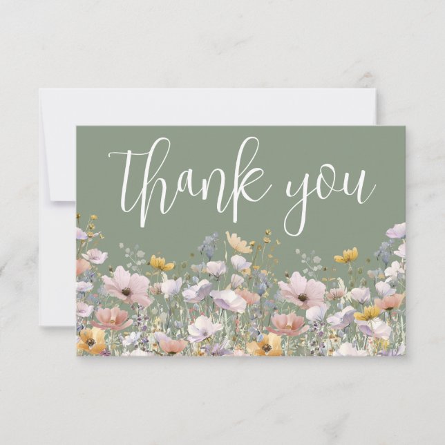 Carte De Remerciements Wildflower Sage Green (Devant)