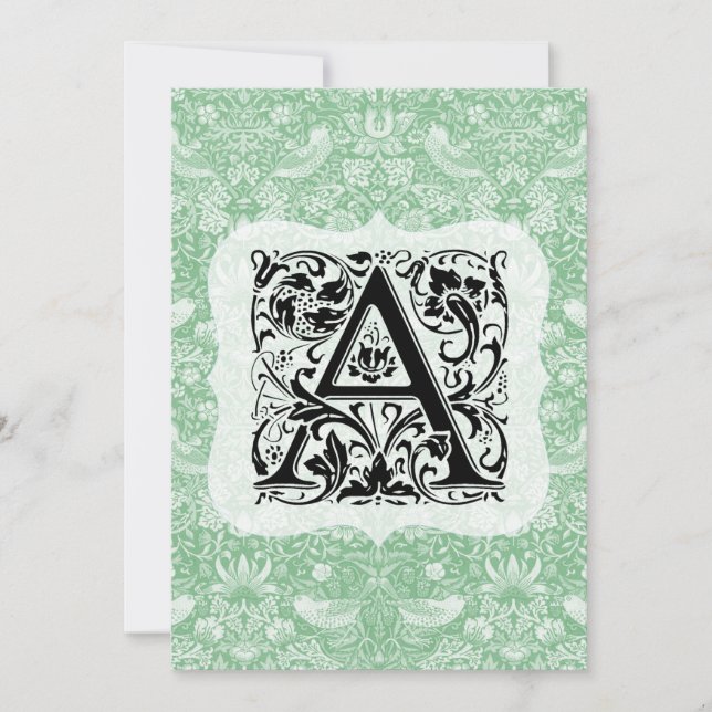 Carte De Remerciements William Morris Alphabet Strawberry Thief Green (Devant)