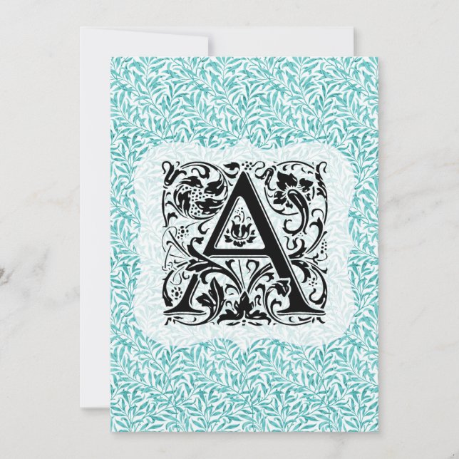 Carte De Remerciements William Morris Alphabet Willow Bough Aqua Turquois (Devant)