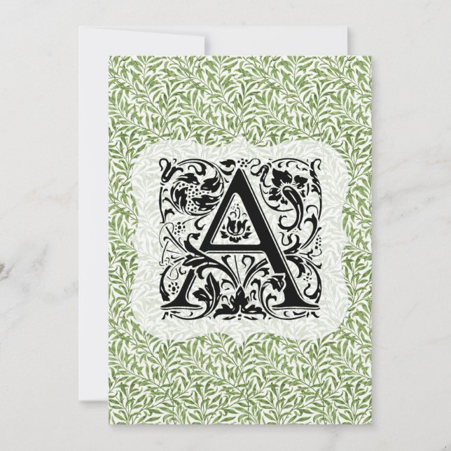 Carte De Remerciements William Morris Alphabet Willow Bough Green (Devant)