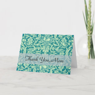 Carte De Remerciements William Morris Queen Anne Teal Oiseau Floral Art