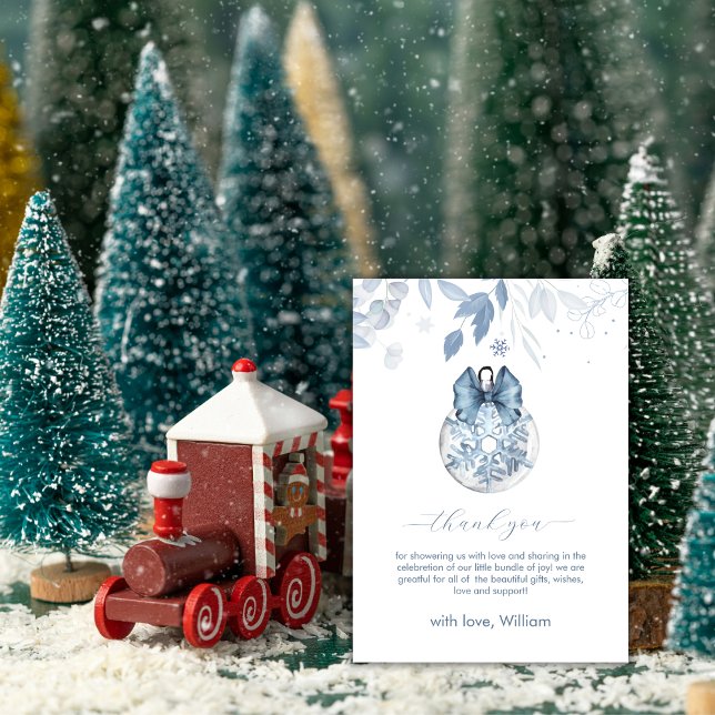 Carte De Remerciements Winter Bow Snowflake Ornament Baby Shower (Winter Bow Snowflake Ornament Baby Shower Thank You Card)