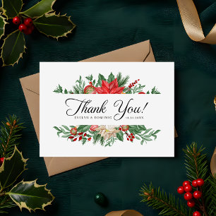 Carte De Remerciements Winter Floral Script Verdure Mariage de vacances