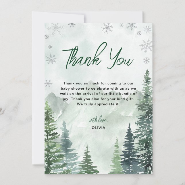 Carte De Remerciements Winter Forest Gender Neutral Baby Shower (Devant)