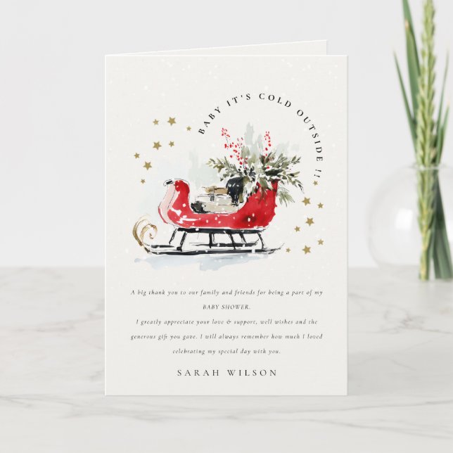 Carte De Remerciements Winter Sleigh Its Cold Outside Neutral Baby Shower (Devant)