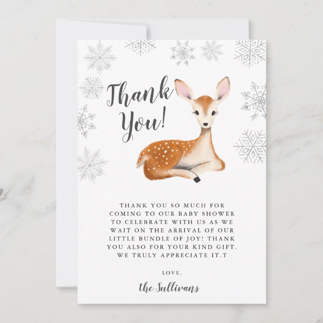 Carte De Remerciements Winter Wonderland Deer Baby shower neutre pour les (Devant)
