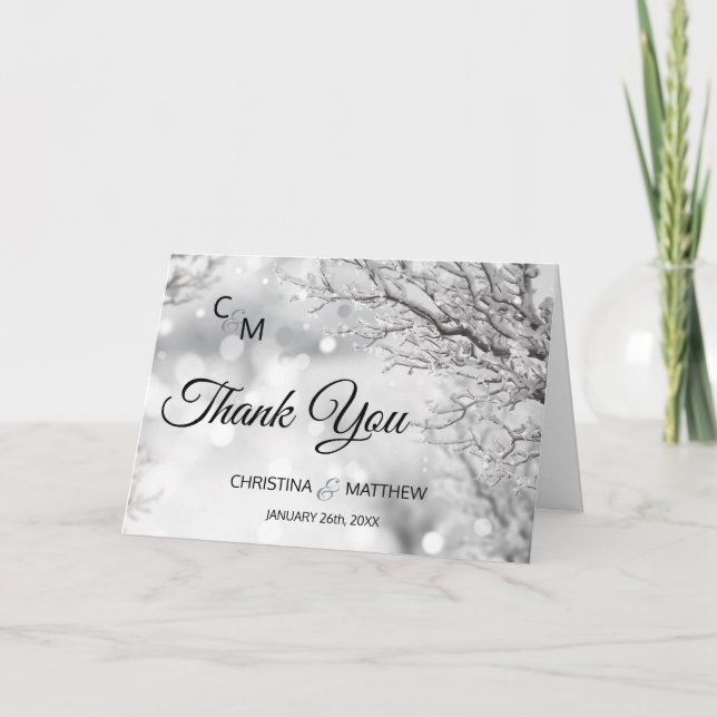 Carte De Remerciements Winter Wonderland Mariage de la branche de neige (Devant)