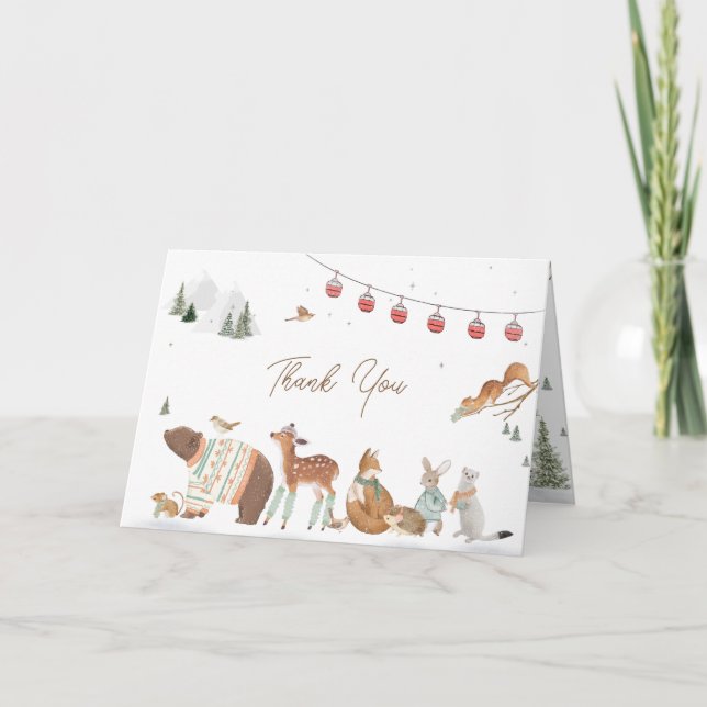 Carte De Remerciements Winter Woodland Animals Forest Baby Shower (Devant)