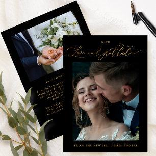Carte De Remerciements With Love and Gratitude, Black Gold Photo Wedding