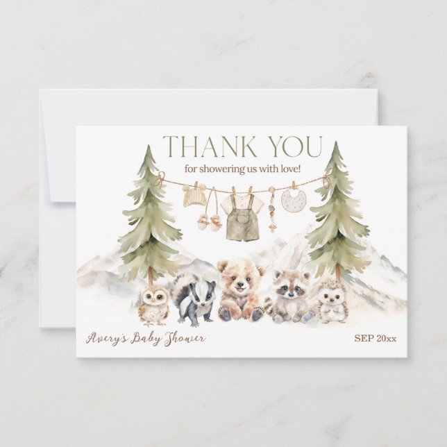 Carte De Remerciements Woodland Adventure Oh Boy Baby Shower (Devant)