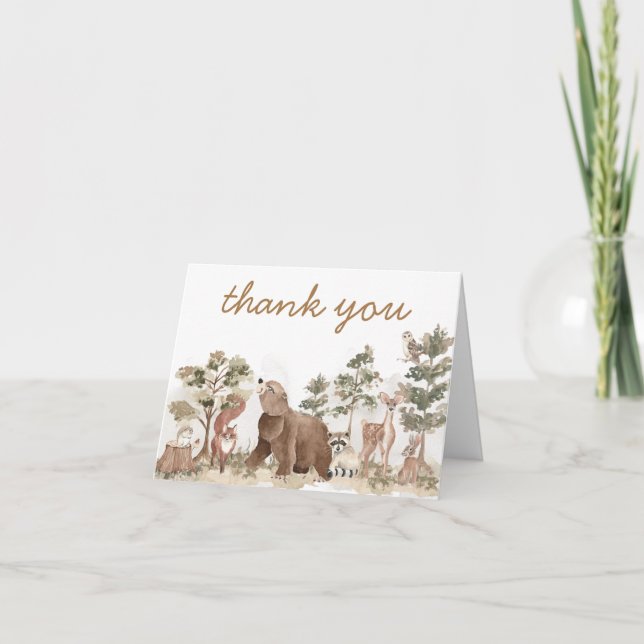 Carte De Remerciements Woodland Animals Adventure Await Baby shower (Devant)