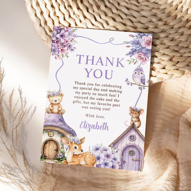 Carte De Remerciements Woodland Animals Girl 1st Birthday Party (Créateur téléchargé)