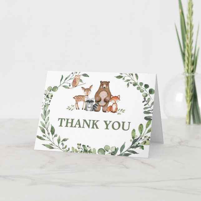 Carte De Remerciements Woodland Animals Greenery Baby Shower  (Devant)