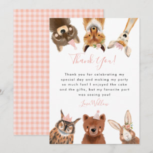 Carte De Remerciements Woodland Animaux Fille fête d'anniversaire