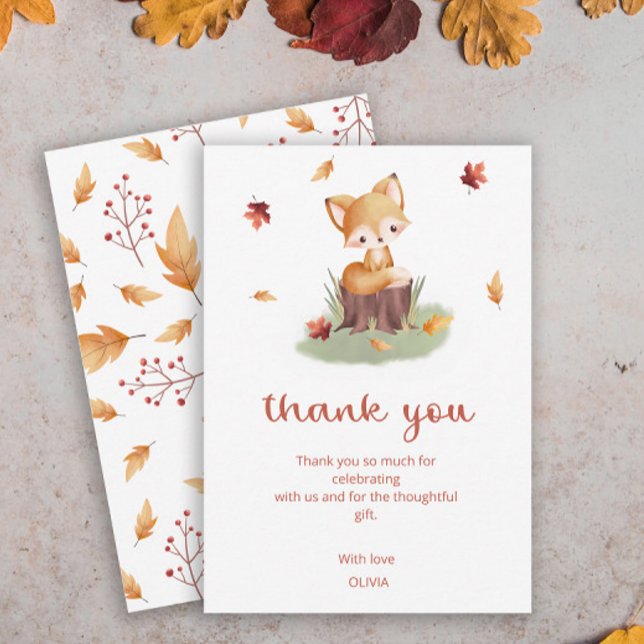 Carte De Remerciements Woodland Autumn Baby Fox Baby shower (Créateur téléchargé)