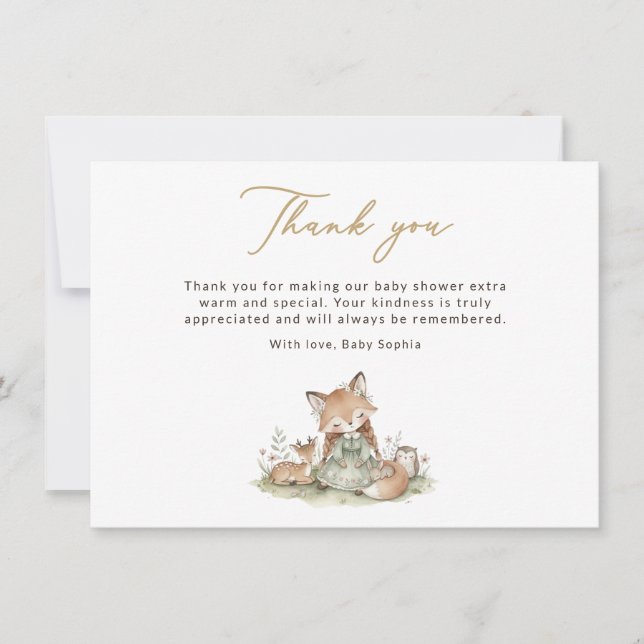 Carte De Remerciements Woodland Fox Girl Baby Shower Thank You Card (Devant)