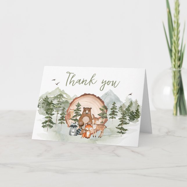 Carte De Remerciements Woodland Laisser l'aventure commencer le Baby show (Devant)