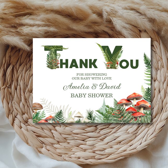 Carte De Remerciements Woodland Mushroom & Fern Baby Shower (Créateur téléchargé)