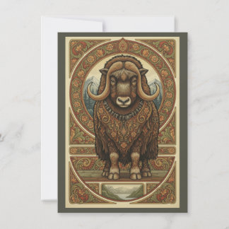 Carte De Remerciements Woodland Musk Ox Nordic Folk Art Flat Thank You