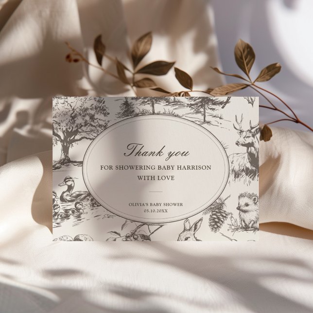 Carte De Remerciements Woodland Sketched Allover Print Baby Shower (Créateur téléchargé)
