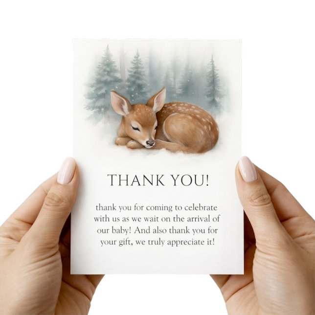 Carte De Remerciements Woodland Sleeping Baby Deer Winter Baby Shower (Woodland Sleeping Baby Deer Winter Baby Shower Thank You Card)