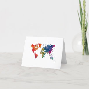 Carte De Remerciements World map in watercolor