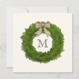 Carte De Remerciements Wreath Boxwood Avec Bow Rustique Personnalisé Mono
