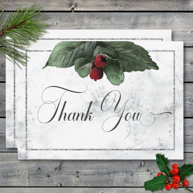 Carte De Remerciements Wreath d'hiver et Mariage cardinal rouge (Winter Wreath & Red Cardinal Wedding Thank You Card)