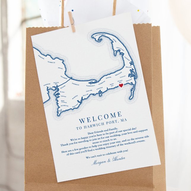 Carte De Remerciements Wychmere Harwich Port MA Mariage Bienvenue Itinéra (These Harwich Port MA Cape Cod map wedding welcome cards include a weekend events schedule)