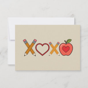 Carte De Remerciements XOXO Professeur Saint-Valentin Crayon Et Pomme 
