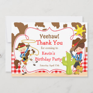 Carte De Remerciements Yeehaw Cowboy Western Anniversaire Party
