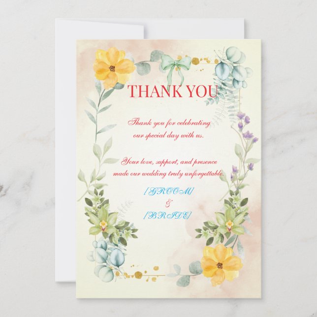 Carte De Remerciements Yellow and Pink Floral Wedding Thank You Card (Devant)
