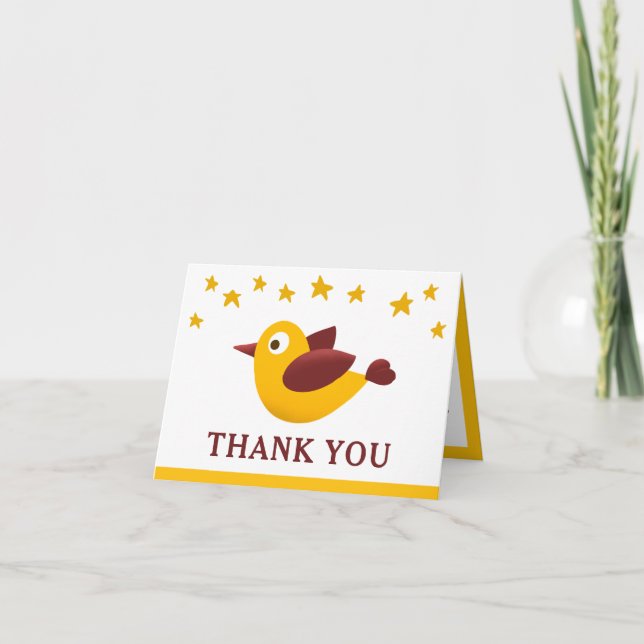 Carte De Remerciements Yellow Bird Baby Shower Thank You Card (Devant)