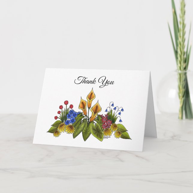 Carte De Remerciements Yellow Calla Lilies Floral Garden Doodle Scene (Devant)
