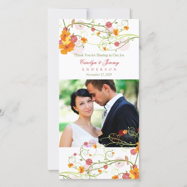 Carte De Remerciements Yellow Hibiscus & Swallows Floral Wedding Photo (Devant)