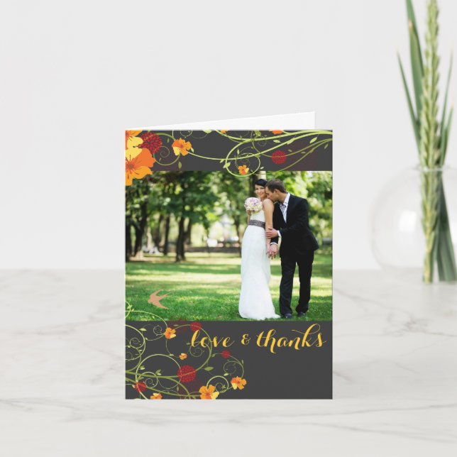 Carte De Remerciements Yellow Hibiscus & Swallows Floral Wedding Photo (Devant)